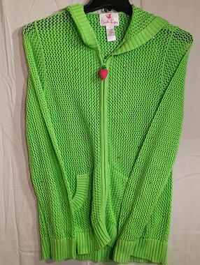 Quaker Factory Women's  Bright Lime Open-Knit Zip Hoodie with Strawberry Pull